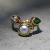 Keishi Pearl, Morganite, Emerald and Diamond Gold Seafire Ring
