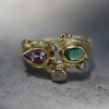 Morganite, Emerald and Diamond Double Seafire Gold Ring