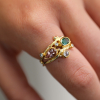 Morganite, Emerald and Diamond Double Seafire Gold Ring