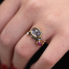 Aquamarine and Ruby Silver and Gold Seafire Ring