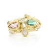 Morganite, Emerald and Diamond Double Seafire Gold Ring