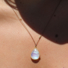 Teardrop Rainbow Moonstone Gold Necklace on Nylon Cord