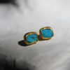 Rough Turquoise Gold Post Stud Earrings