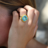 Aquamarine Split Gold Ring