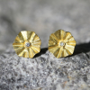 Lotus Leaf Gold Stud Earrings with Diamonds