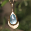 Glowing Aquamarine on Heavy Line 10k Gold Chain Necklace