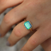 Rectangular All Gold Australian Opal Ring