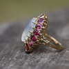 Vintage 14k Gold Moonstone Pink Tourmaline Cocktail Ring