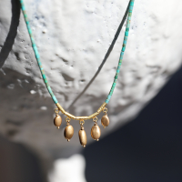 Green Turquoise Beaded Necklace with Gold Nuggets Image