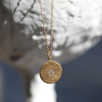 Hammered Gold Diamond Disc Necklace Image