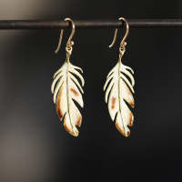 Gold Enameled Feather Earrings Image