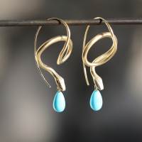 Serpent Earrings with Diamond Eyes and Turquoise Drops Image