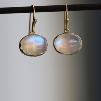 Rainbow Moonstone Egg 18k Gold Earrings Image