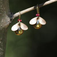 Citrine and Ruby Bug Gold Earrings Image