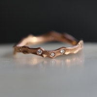 18k Rose Gold Coral Stick Scattered Diamond Ring Image
