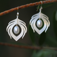 Sterling Silver Peacock Earrings with Pearls Image
