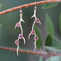 Garnet and Black Diamond Blossom Earrings Image