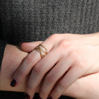 18k Gold Coral Branch Ring with Diamonds Image