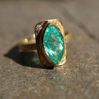 Gold Marquise Emerald Diamond Ring Image