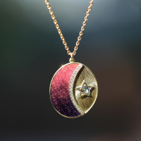 Crescent Moon Star Enamel Diamond Necklace Image