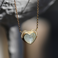 Aquamarine Heart and Diamond Halo Gold Necklace Image