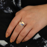 Rainbow Moonstone 18k Rose Gold Diamond Orbit Ring Image