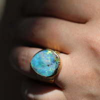 Boulder Opal Ellipse Engraved Ring Image