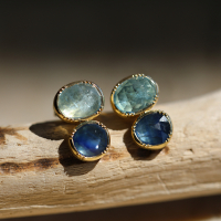 Double Orbit Blue Sapphire Aquamarine Stud Earrings Image