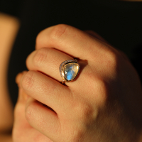 Rainbow Moonstone 18k Rose Gold Diamond Orbit Ring Image