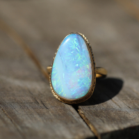 Teardrop Vertical Boulder Opal All Gold Ring Image