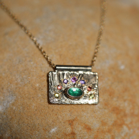 Gold Emerald and Sapphire Love Earth Necklace Image