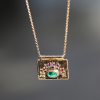 Gold Emerald and Sapphire Love Earth Necklace Image