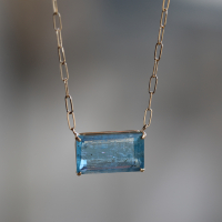 Rectangular Aquamarine Gold Prong Necklace Image