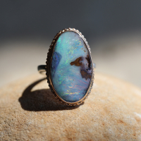 Vertical Boulder Opal Silver and 14k Rose Gold Top Ring Image