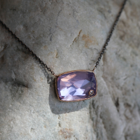 Rose Cut Rectangular Lavender Amethyst Necklace with Diamond Image