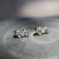 Aquamarine and Diamond Gold Post Stud Earrings Image
