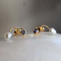 Keishi Pearl and Blue Sapphire Seafire Post Earrings Image