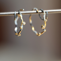 Large Oxidized Silver and 18k Gold Hoop Earrings with Diamonds Image