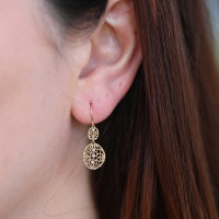 Double Drop 14k Gold Champagne Diamond Earrings Image