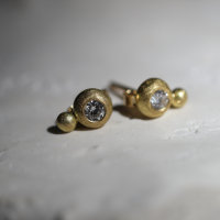 White Diamond Bubble Gold Post Earrings Image