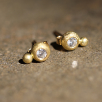 White Diamond Bubble Gold Post Earrings Image