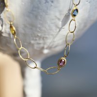 Multi colored Sapphire Gold Link Necklace Image