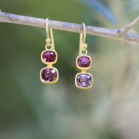 Pink and Purple Spinel Hanging Gold Earrings Image
