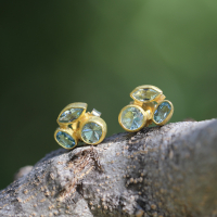 Aquamarine Cluster Gold Post Earrings Image