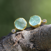 Aquamarine Crystal and Diamond Gold Earrings Image