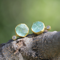 Aquamarine Crystal and Diamond Gold Earrings Image
