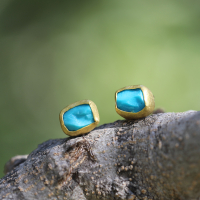 Rough Turquoise Gold Post Stud Earrings Image