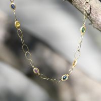 Multi colored Sapphire Gold Link Necklace Image