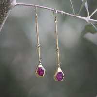 Ruby Crystal Slices 18k Gold Cast Line Earrings Image