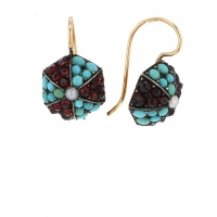 Vintage Turquoise, Garnet and Pearl Earrings Image